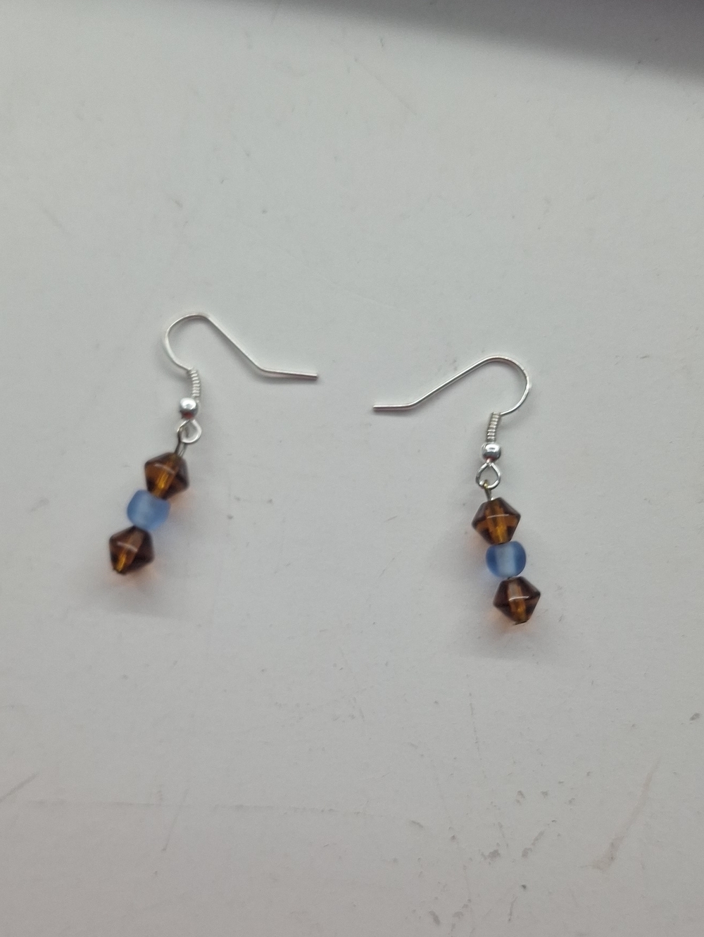 Handmade Blue and Brown Beaded Dangle Earrings